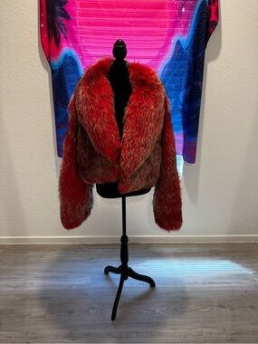 Red dyed blue fox fur bolero